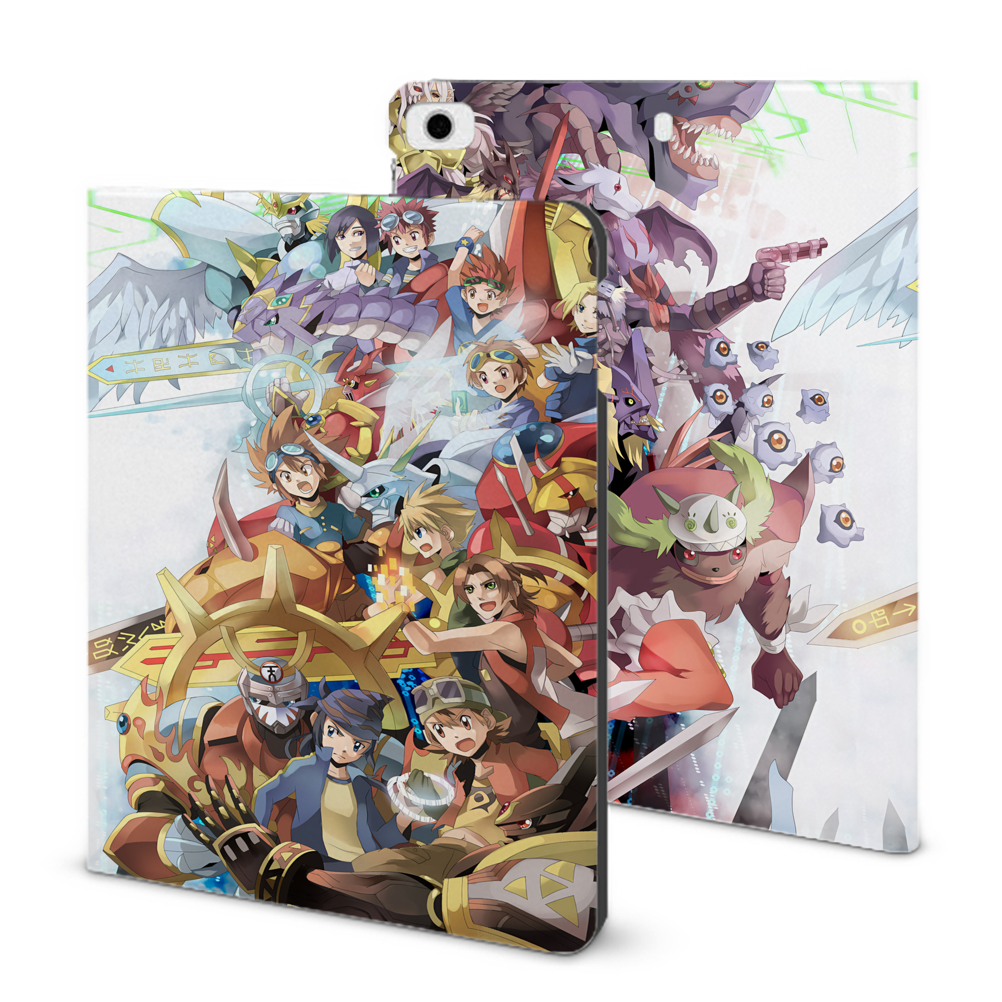 （画像用） Digimon デジタルモンスター/デジモン IPad ケース ブック型 PUレザー TPU 耐衝撃 軽量 薄型 ペン収納なし 全面保護 IPad 各モデル対応